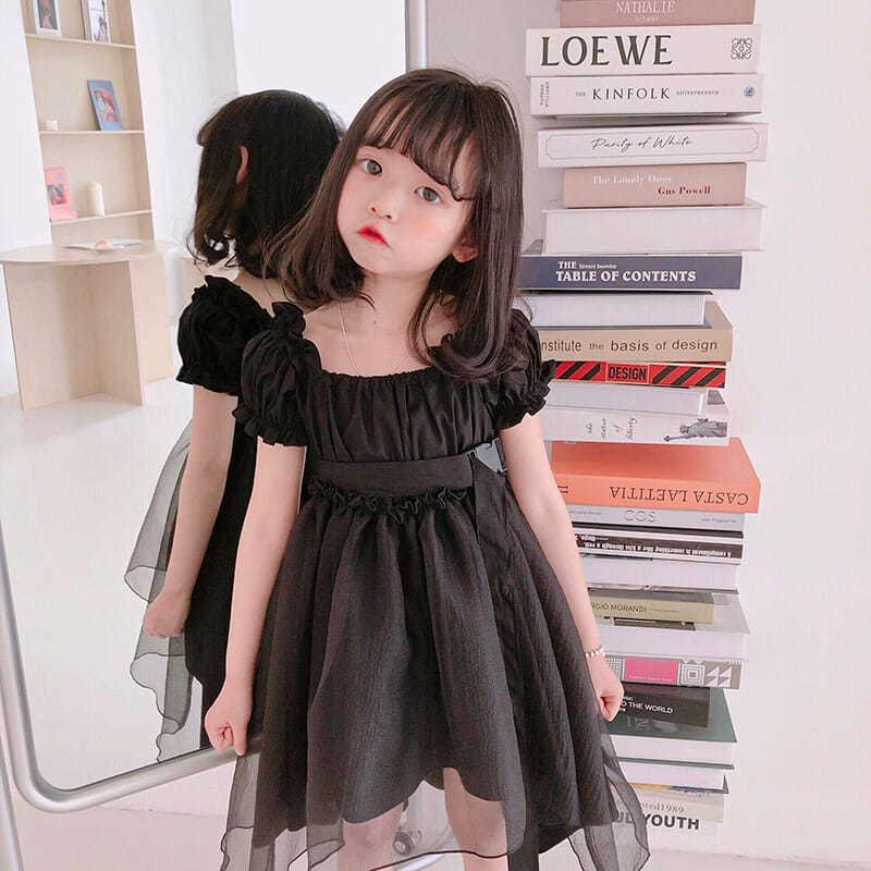 DONGSHOP HOT Cô gái công chúa váy 2021 mùa hè trẻ em màu đen retro khí chất tuxedo đầm đầm cổ tích đầm
