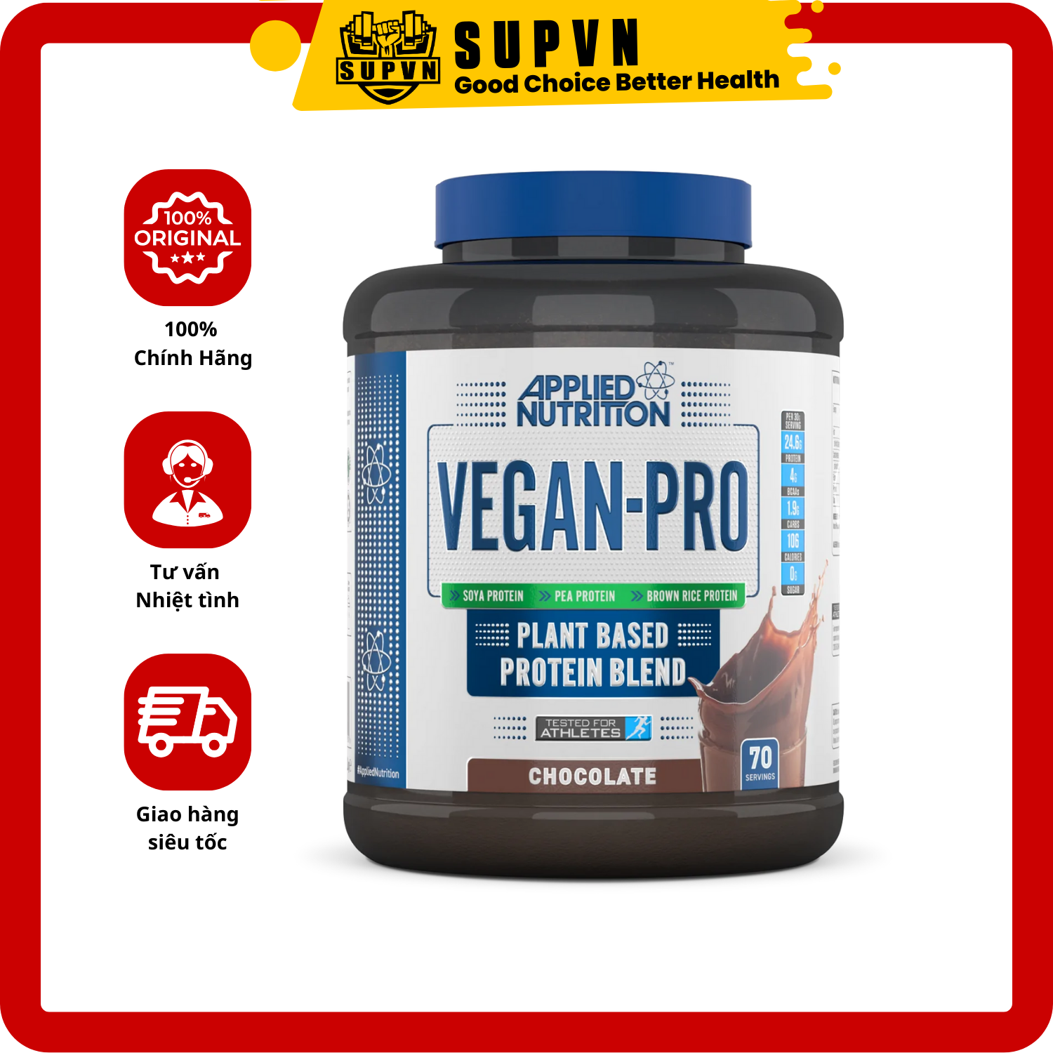 Applied Nutrition Vegan-Pro (70 Servings) - Sữa Whey Protein Bổ Sung Đạm Không Nóng Không Nổi Mụn Hỗ Trợ Tăng Cơ