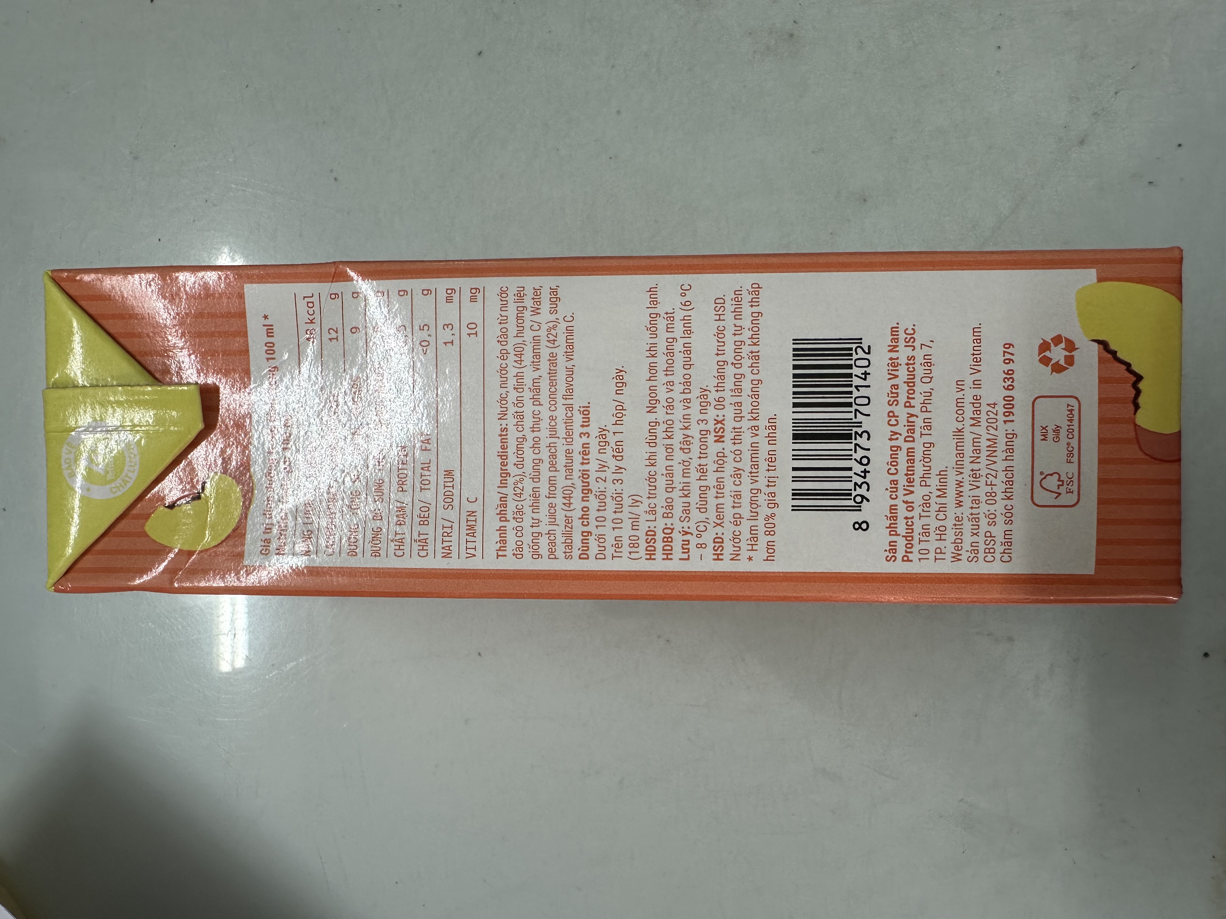 Combo  VFRESH Nước đào ép 42% Necta 1 Lít - Vinamilk