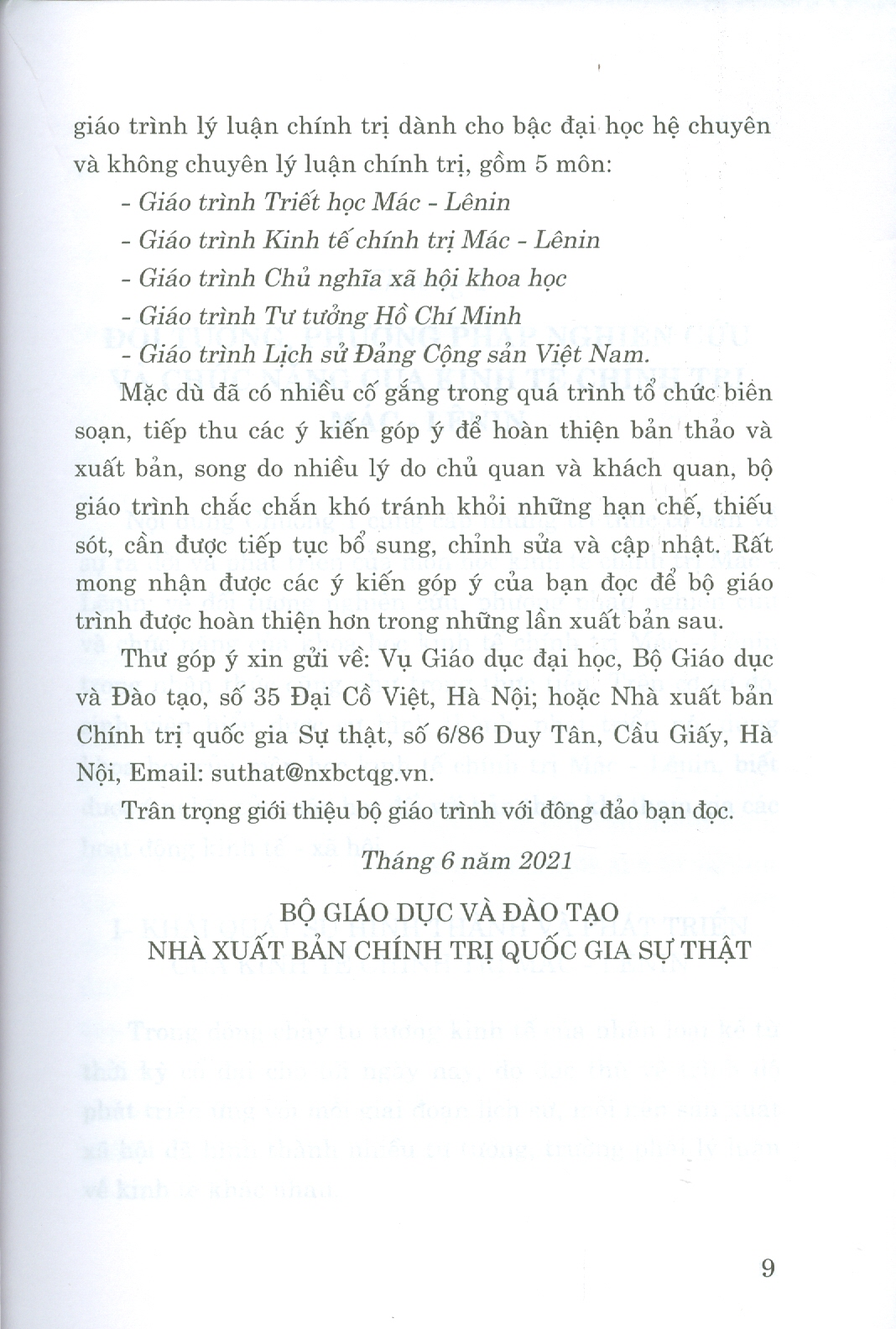 Giáo Trình Kinh Tế Chính Trị Mác – Lênin (Dành Cho Bậc Đại Học Hệ Không Chuyên Lý Luận Chính Trị) - Bộ mới năm 2021