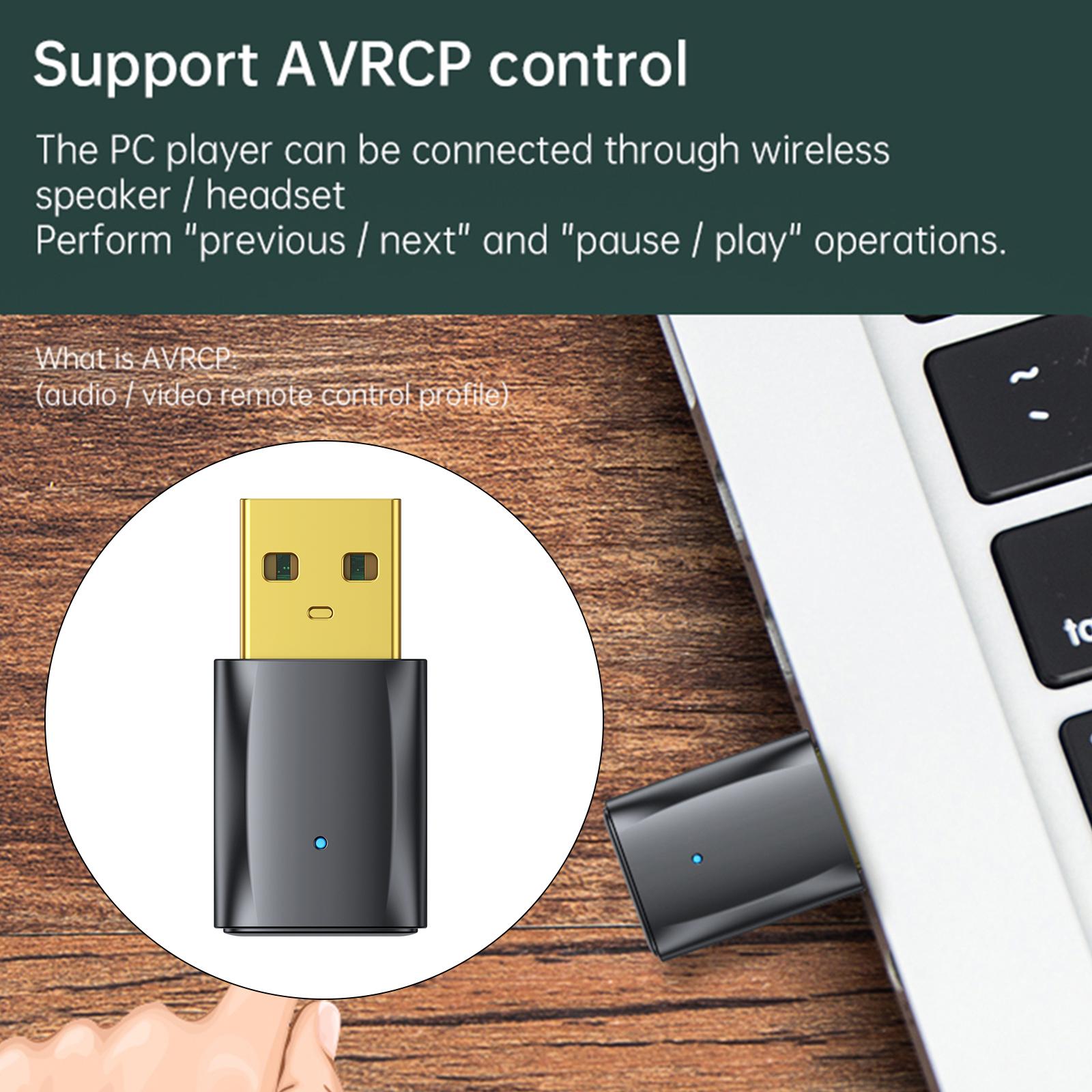 USB Bluetooth Transmitter Receiver 2-in-1 Audio Adapter for PC Headphones