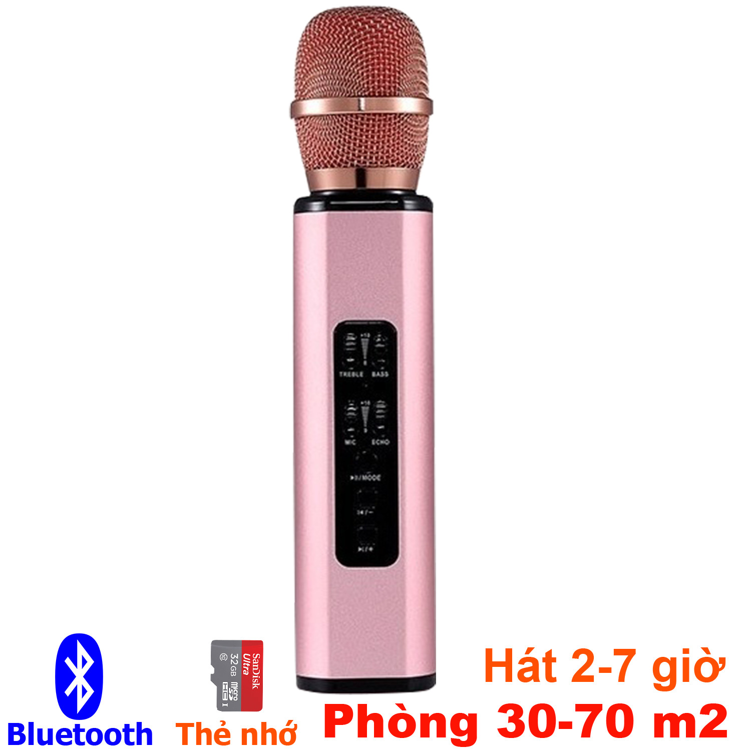 Micro Kèm loa karaoke Bluetooth PKCB BM06 cắm thẻ nhớ có thể dùng trợ giảng 3 trong 1 - Hồng