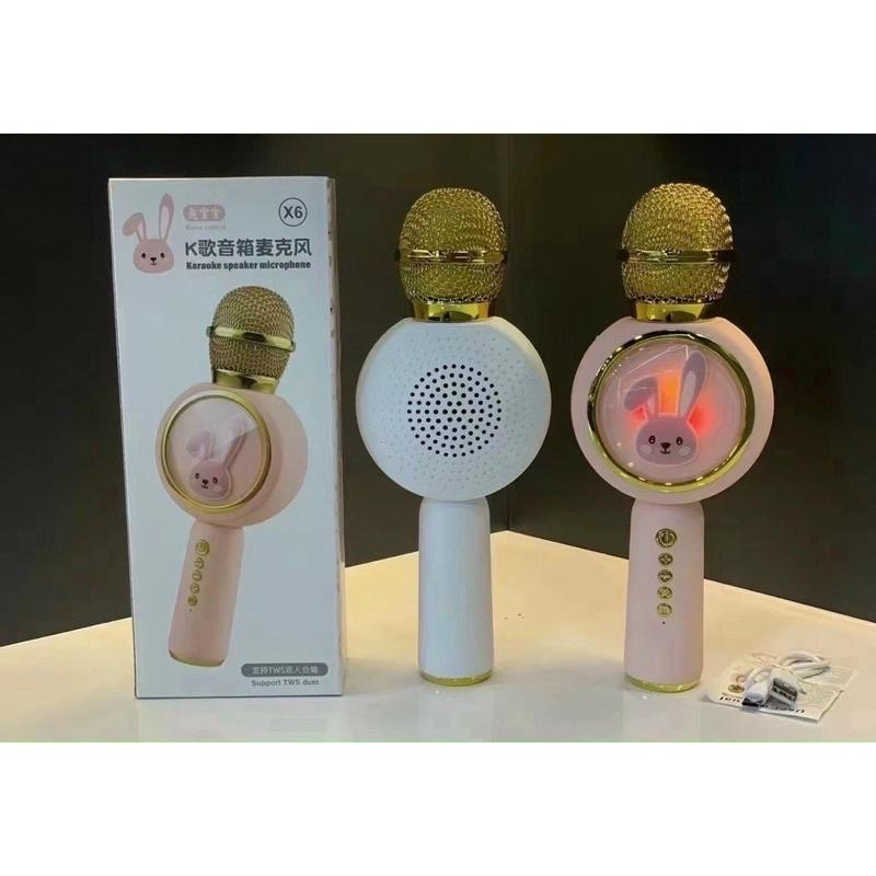 Micro Karaoke Bluetooth Không Dây Kèm Loa X6 Hình Thỏ Đáng Yêu Âm Thanh Hay Trầm Ấm Hát Hay Bắt Mic Tốt Bảo Hành 6 Tháng