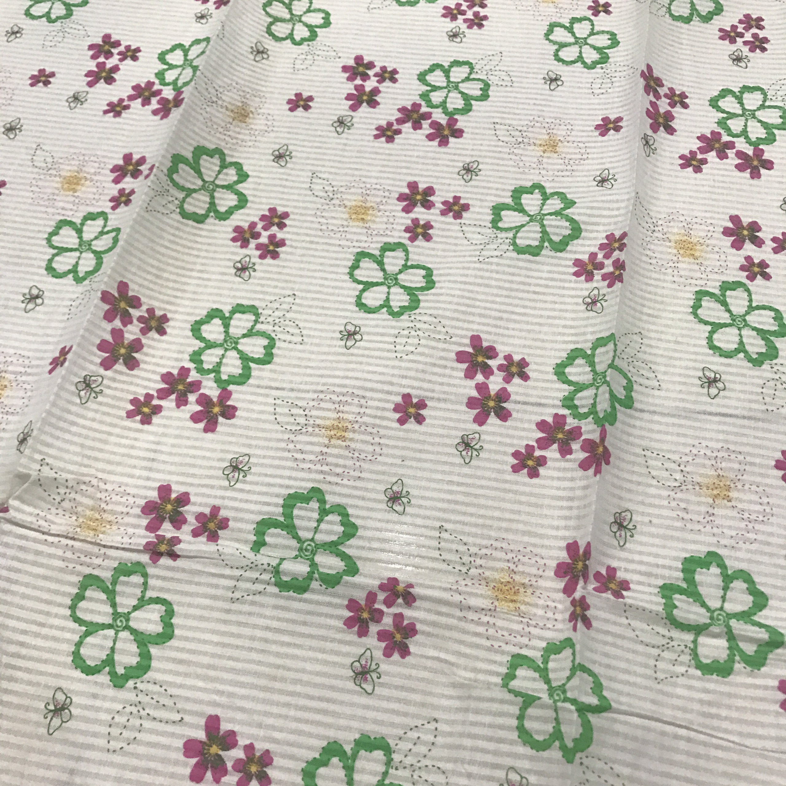 Vải thô boi lụa mỏng siêu mềm mát họa tiết hoa mai kẻ sọc