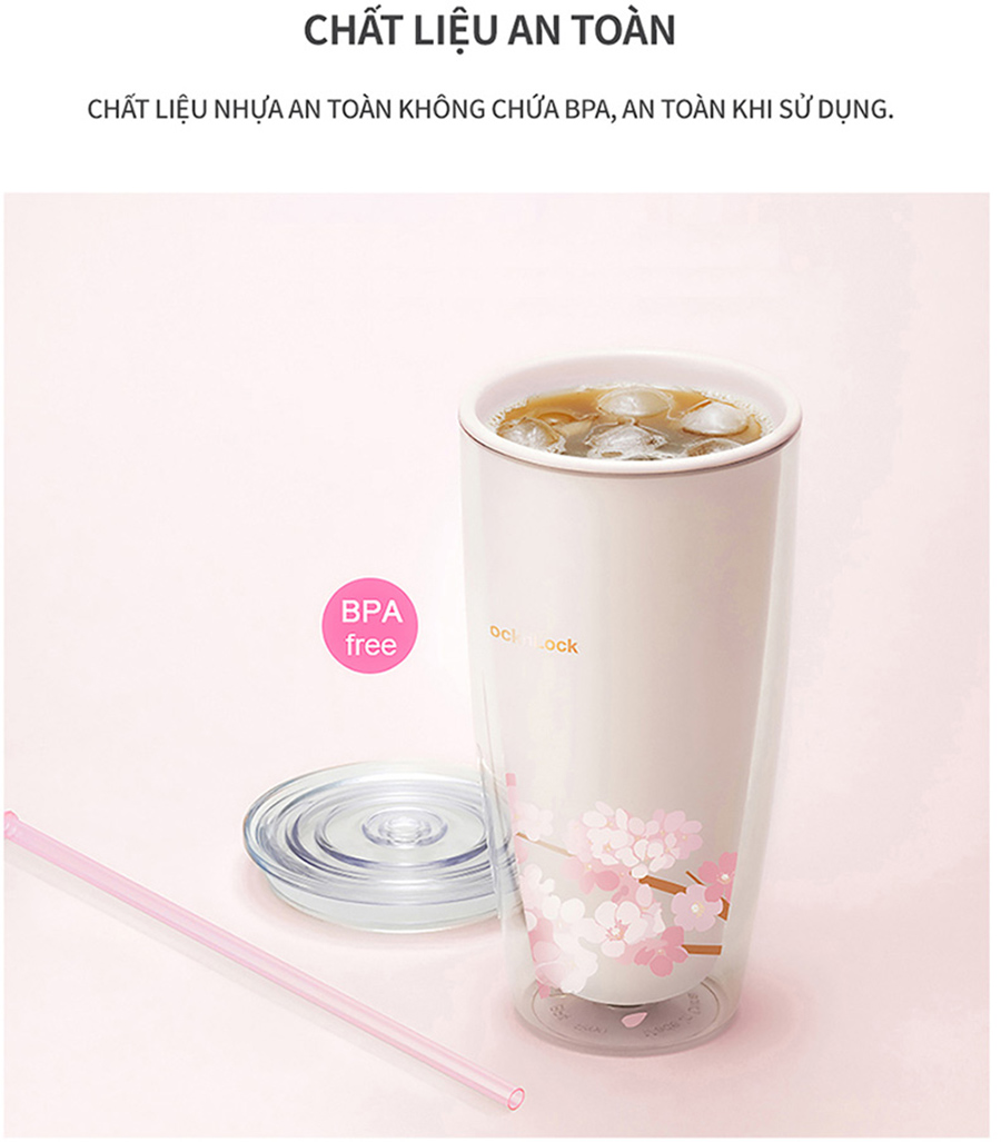 Ly Nhựa 2 Lớp LocknLock Double Wall Cold Cup Cherry Blossom 750ml HAP509WHT - Màu