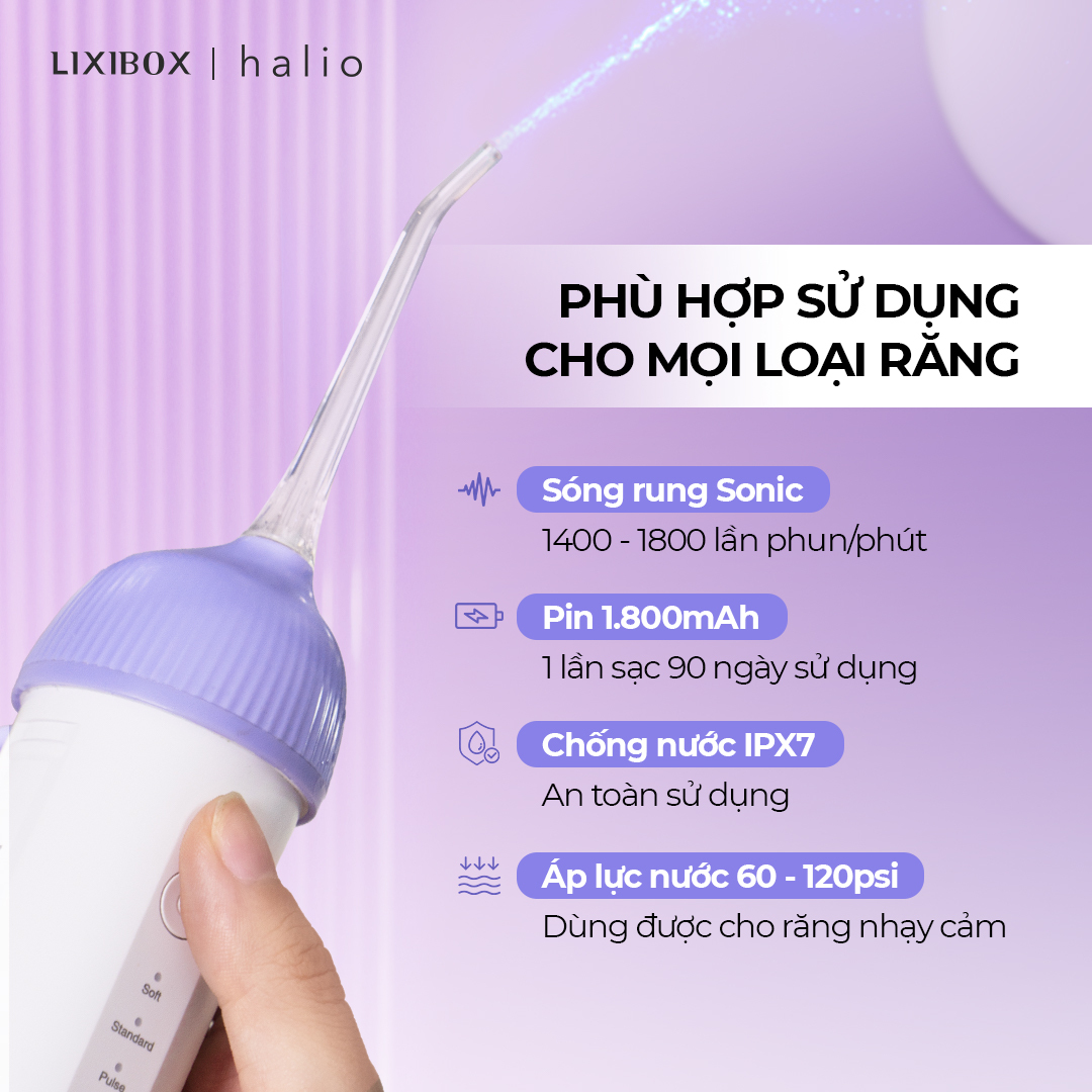 Combo Máy Tăm Nước Cầm Tay UltraClean Oral Irrigator - Periwinkle Và Máy Tẩy Trắng Răng Halio Blue Light Enhancer