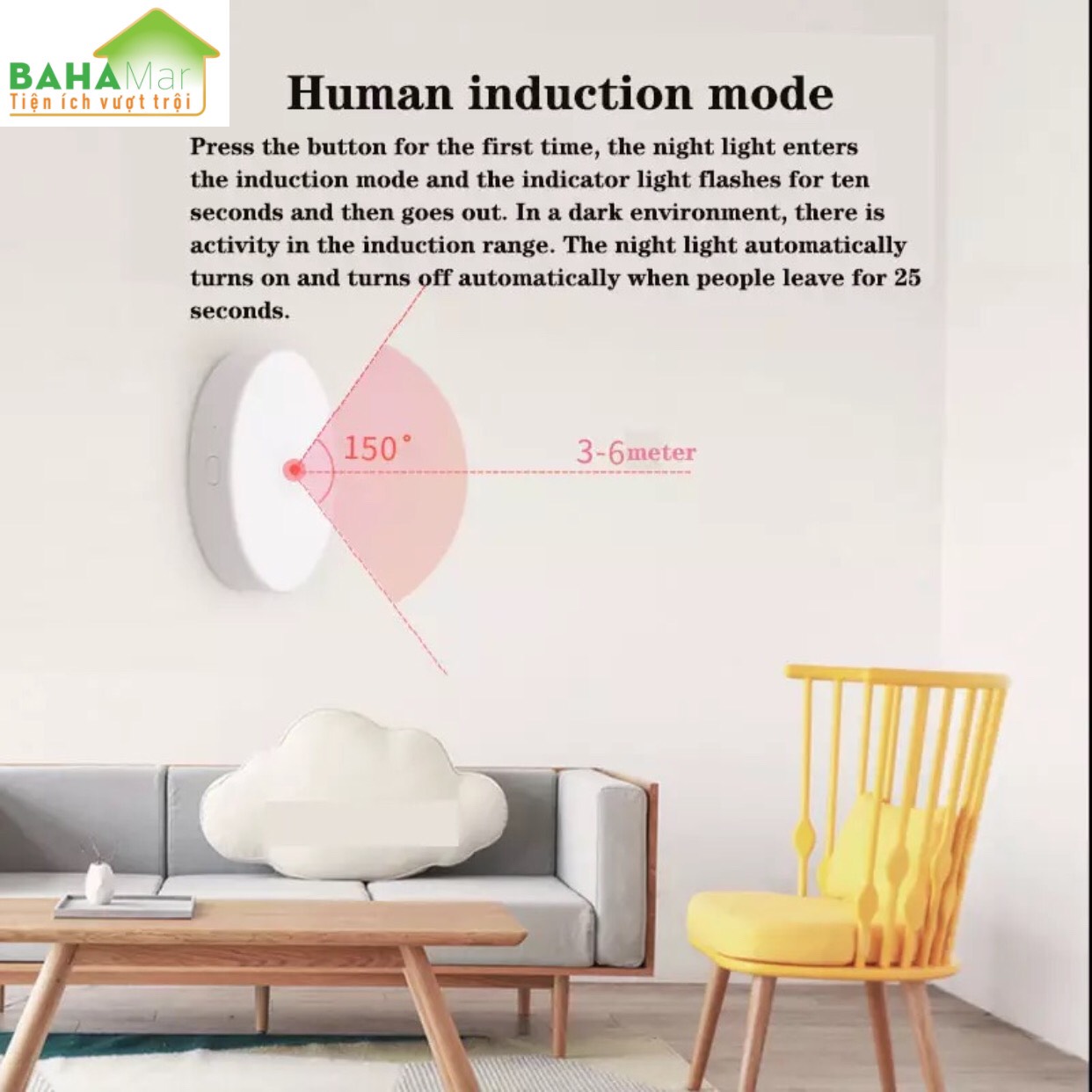 ĐÈN LED THÔNG MINH CẢM BIẾN HỒNG NGOẠI VỚI CHUYỂN ĐỘNG CƠ THỂ QUA ĐỂ BẬT SÁNG BAN ĐÊM BAHAMAR tự động bật sáng khi có chuyển động trong góc 120 đô