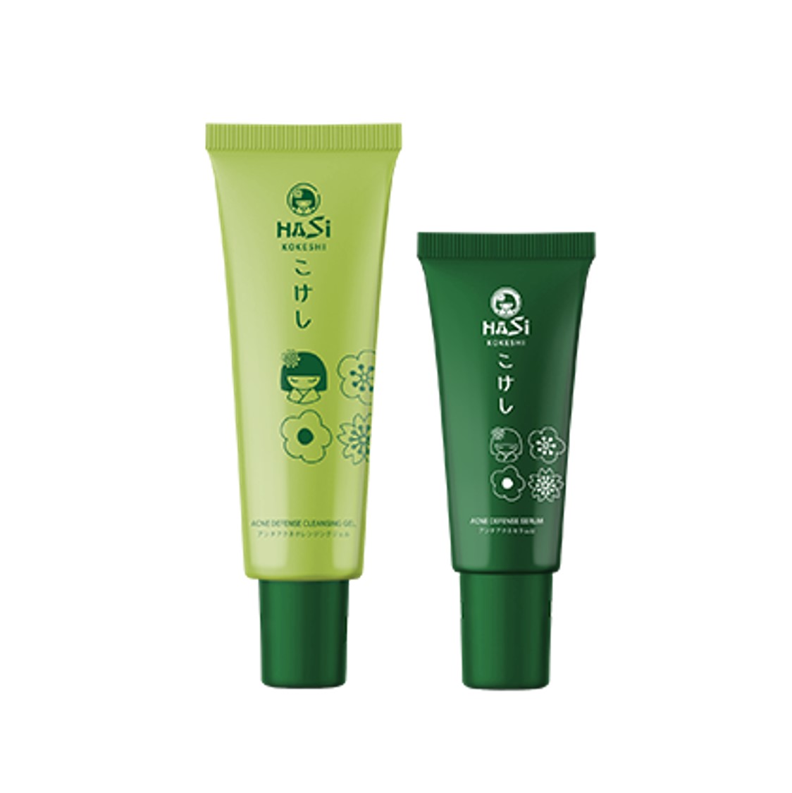 SET DƯỠNG CHO DA MỤN: SERUM &amp; GEL RỬA MẶT - HASI KOKESHI ACNE DEFENCE SET (HSK 014)