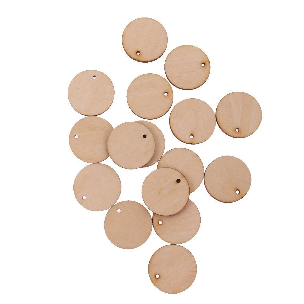 200pcs Round Unfinished Wood Pieces Slice With Hole For Art DIY Crafts