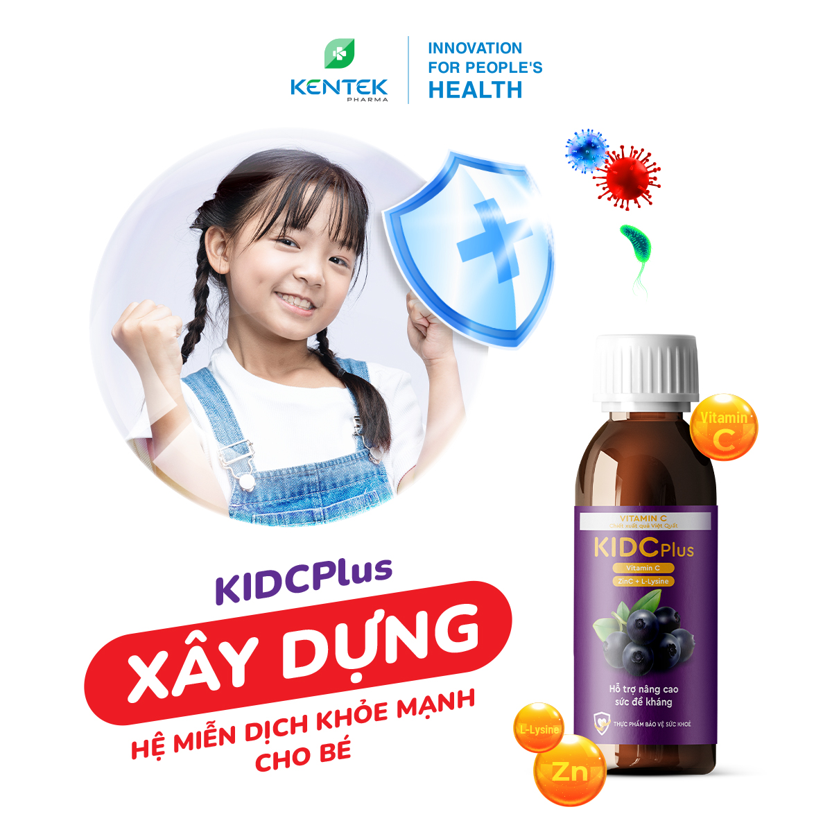 COMBO Ăn Ngon, giúp bé ăn ngon, bổ sung Vitamin C, tăng miễn dịch Siro Kidsmin Plus và Kid C Plus | Kentek Pharma | Chai 100ml