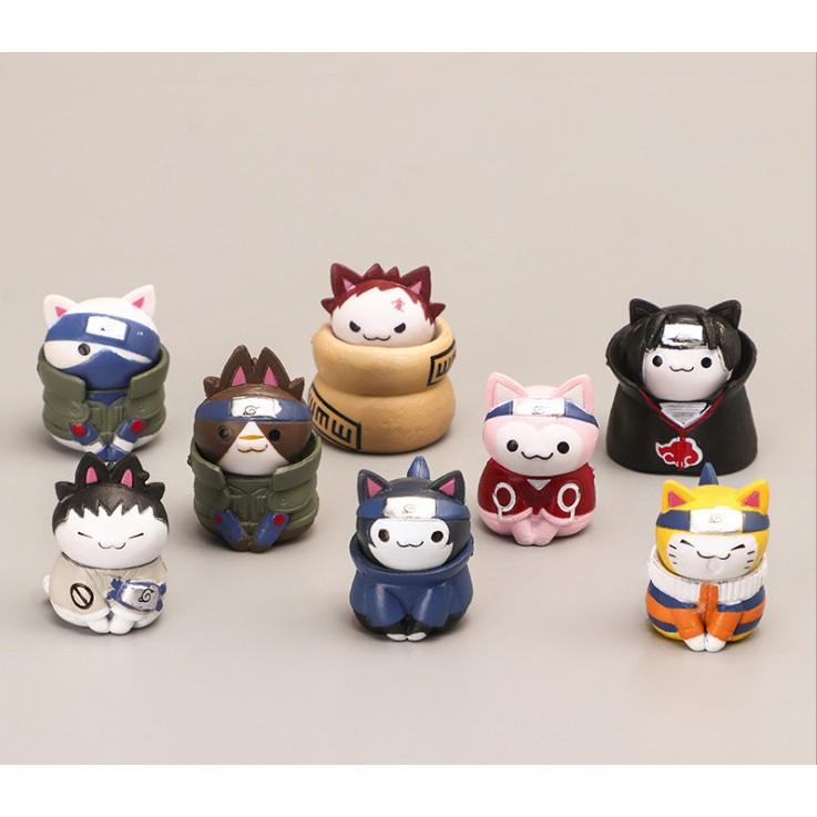 Full bộ mô hình 8 con Mèo Naruto đầu tròn quà tặng trang trí