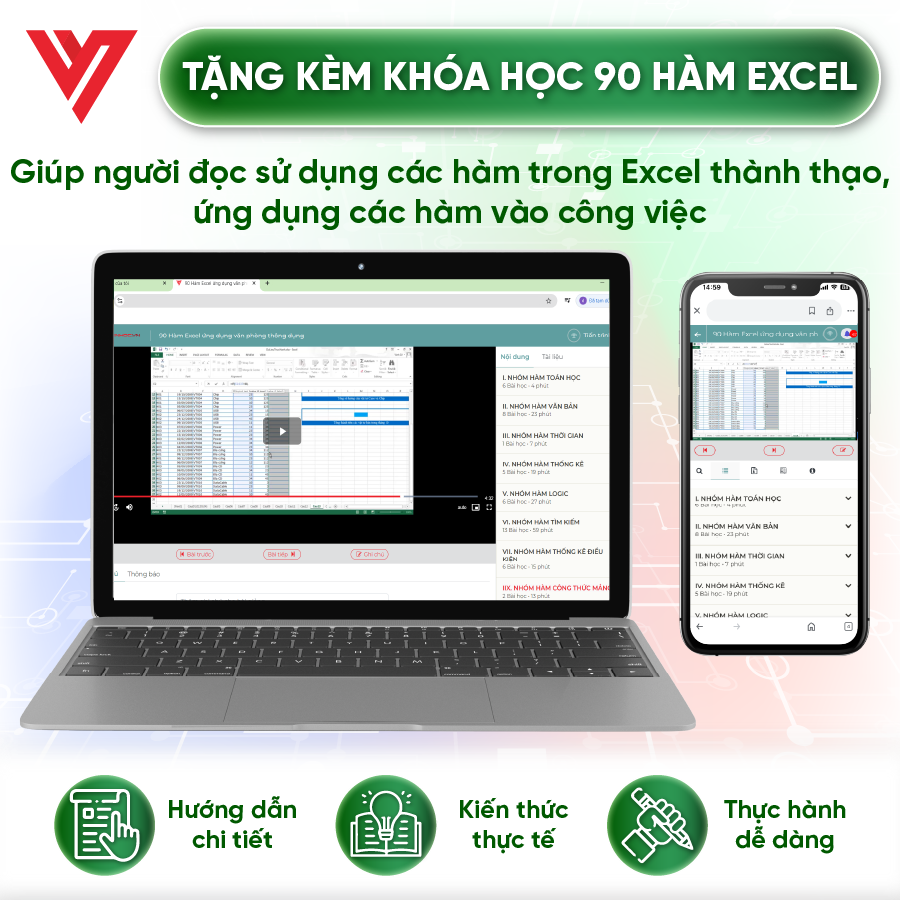 Combo 2 sách Excel và 90 Hàm Excel ĐÀO TẠO TIN HỌC Chuyên Ứng Dụng Văn Phòng Tặng Kèm Video Khóa Học