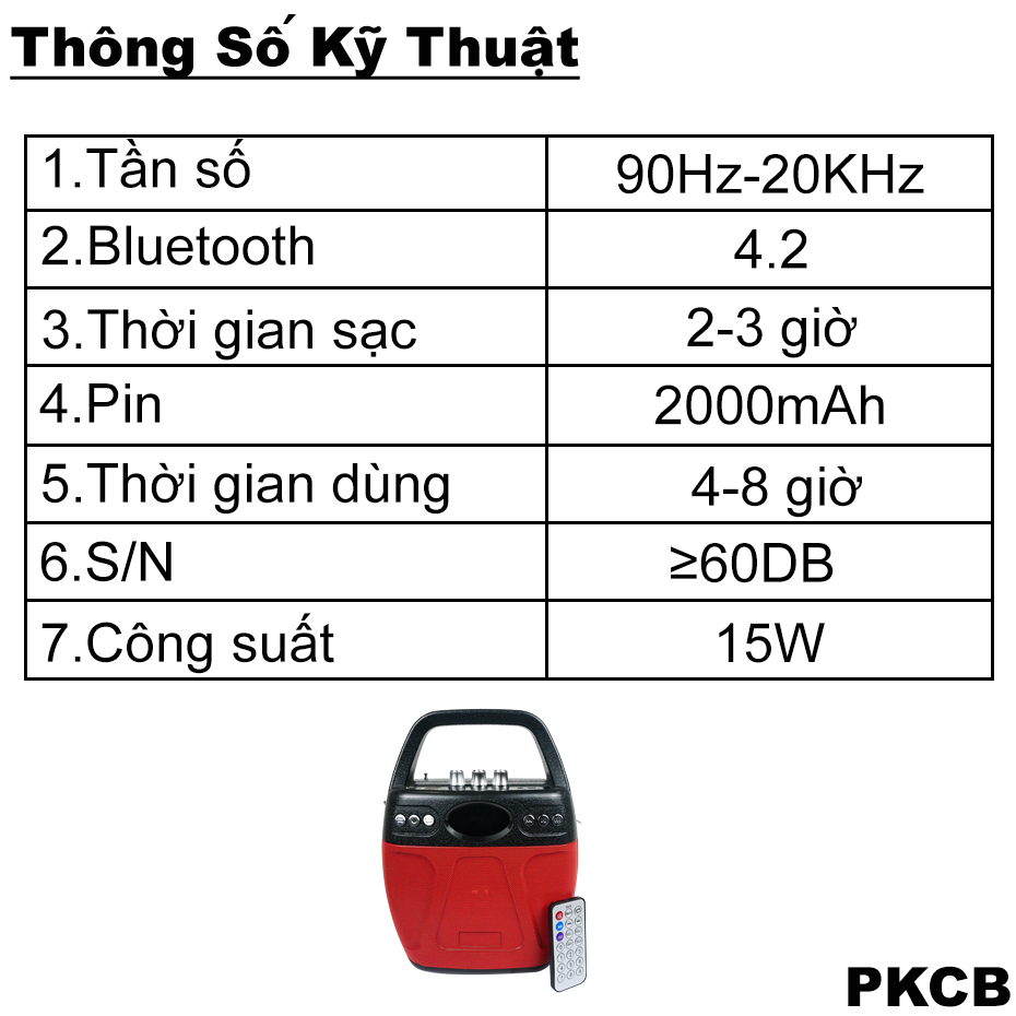 Loa Kẹo Kéo Bluetooth Nhỏ Gọn Xách Tay Âm Thanh Chuyên Nghiệp PKCB48 Đỏ - Hàng Chính Hãng