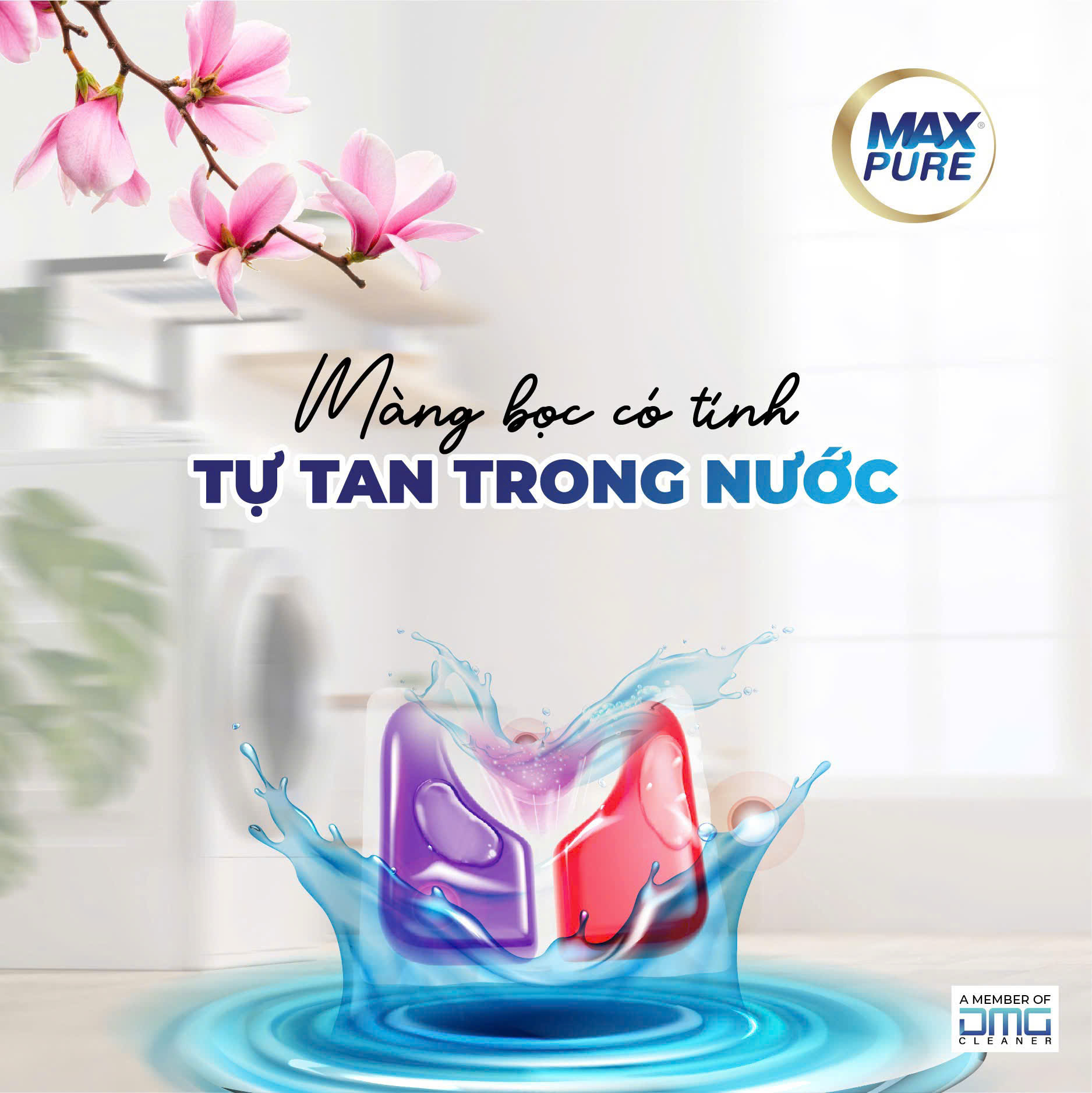 Túi 30 viên giặt tiện lợi MaxPure 4in1- hương đắm say TẶNG 1 vỉ viên treo bồn cầu hương lavender