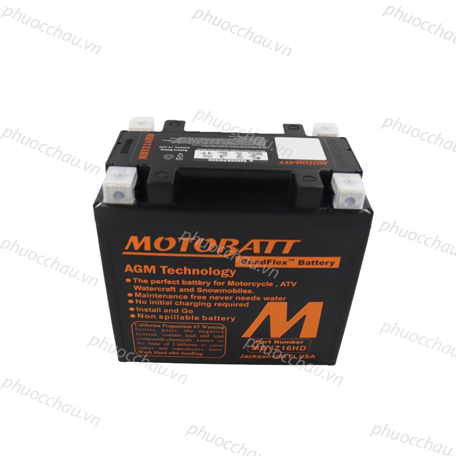 Ắc quy xe moto phân khối lớn MOTOBATT MBYZ16HD 12V - 17.5AH, thương hiệu Hoa Kỳ, dùng cho xe HARLEY-DAVIDSON