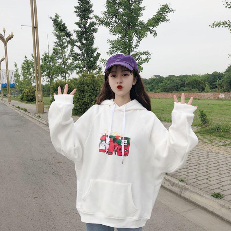 Áo hoodie dáng rộng in họa tiết hoạt hình đáng yêu cho nữ