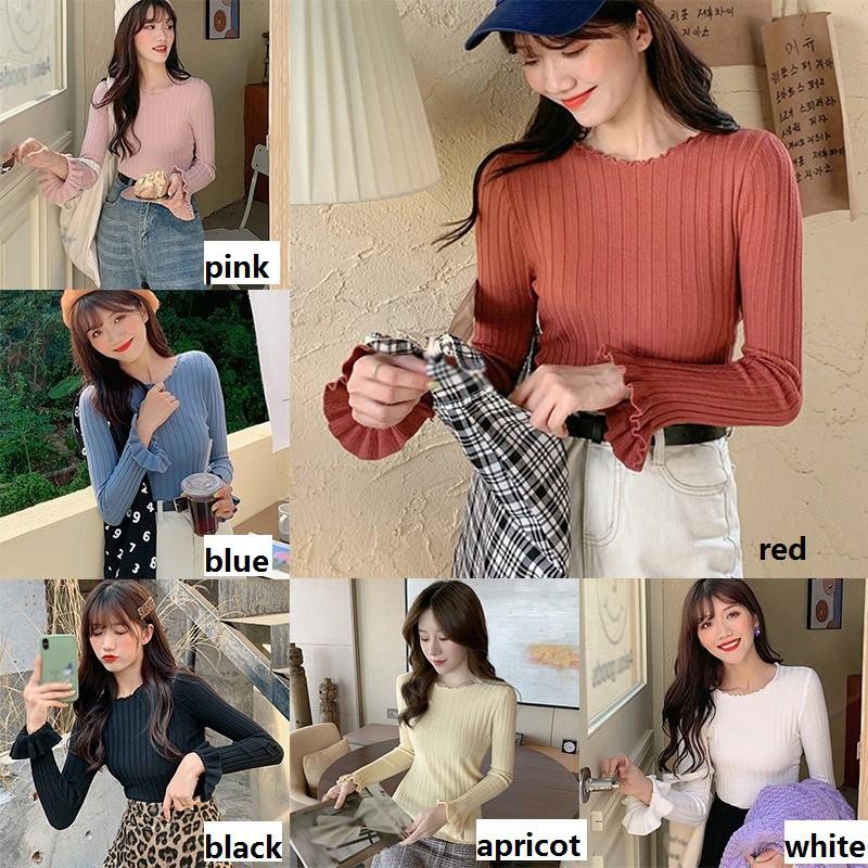 Áo Dệt Kim Tay Dài Cổ Tròn Thiết Kế Màu Trơn Thanh Lịch