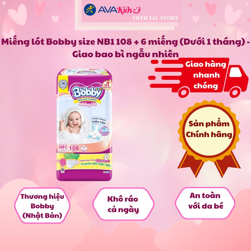 Miếng lót Bobby size NB1 108 + 6 miếng (Dưới 1 tháng) - Giao bao bì ngẫu nhiên