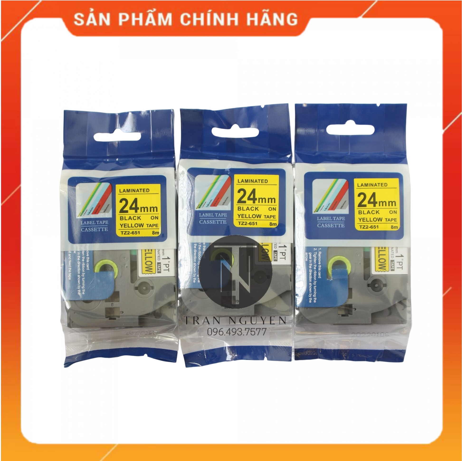 [Combo 5 hộp] Nhãn In đa lớp Tz2-651 - Đen nền vàng 24mm x 8m - Hàng nhập khẩu