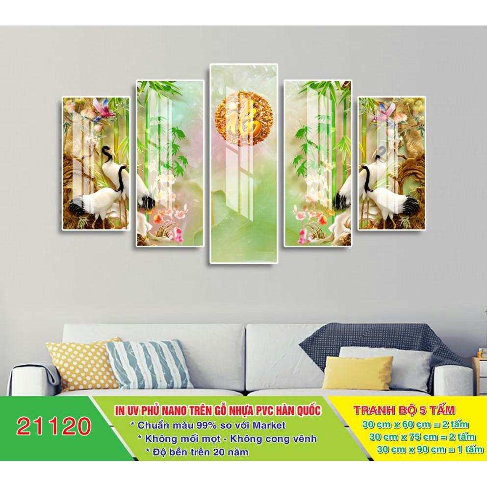 Tranh treo tường phòng khách Ngọc 5 tấm/gỗ MDF chống ẩm mốc, mối mọt