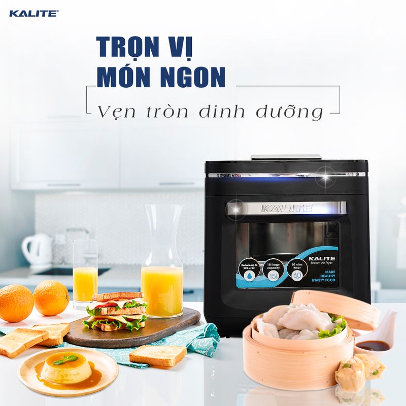 Nồi Chiên Không Dầu Kết Hợp Hấp Kalite Steam X - Công Suất 1700W, Dung Tích 15L - Hàng Chính Hãng