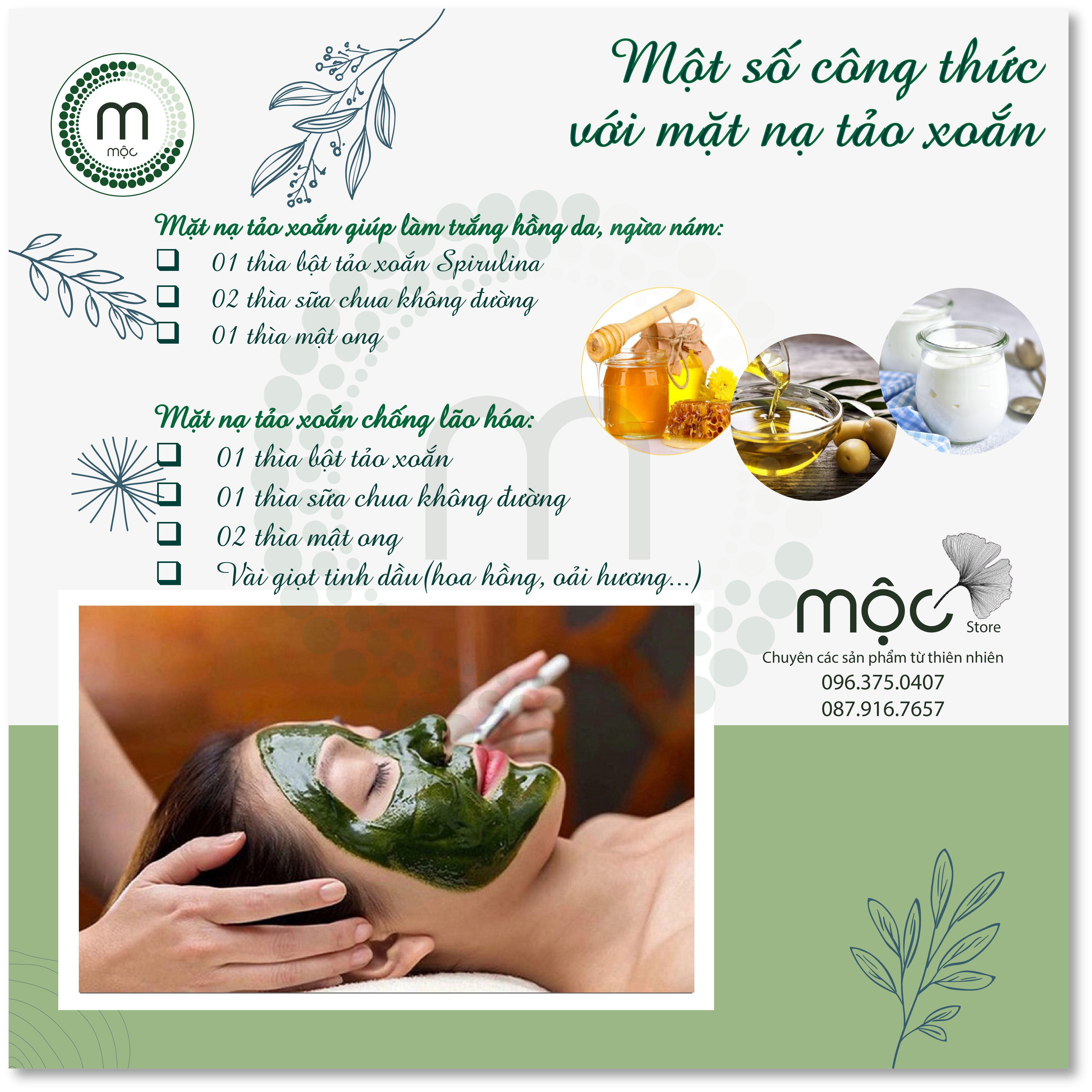 Bột Tảo Xoắn Spirulina Nhật Bản đắp mặt nguyên chất từ thiên nhiên 100ml handmade