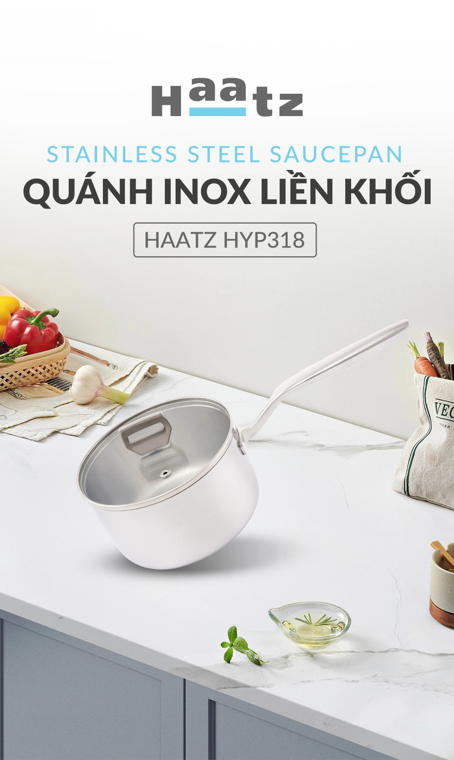 (Phiên Bản 2026) Quánh Yeon Inox316 Đúc Liền Khối Haatz HYP318 Size 18cm - Bảo Hành Chính Hãng 5 Năm