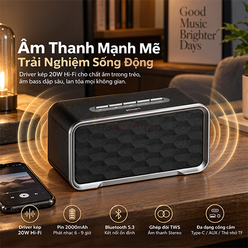 Loa Bluetooth Philips TAS2200BK/70 - Hàng chính hãng