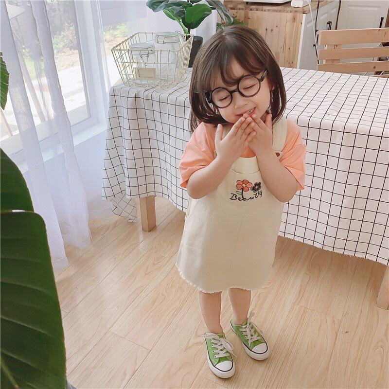 Yếm váy kaki thêu hoa cho bé gái &lt;FREE SHIP&gt; Yếm váy trẻ em kiểu Hàn Quốc xinh xắn