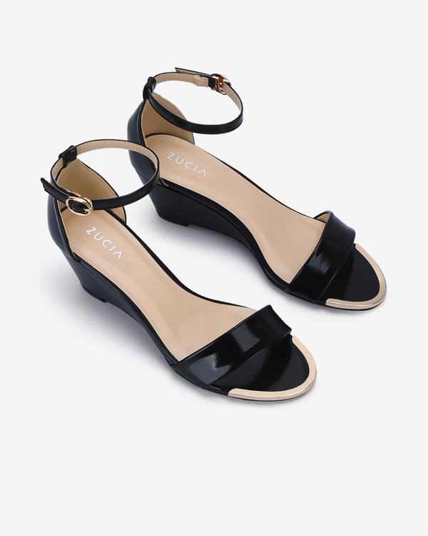 Giày Sandal cao gót nữ Zucia đế xuồng cao 7cm quai ngang mảnh da nhũ  thanh lịch - SHL83