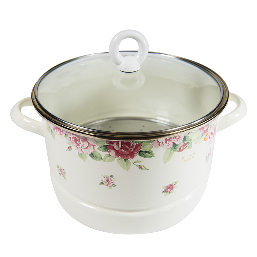Nồi Hấp Tráng Men Sử Dụng Bếp Từ Hoa Văn Hoa Hồng Fujihoro IRV-24SM