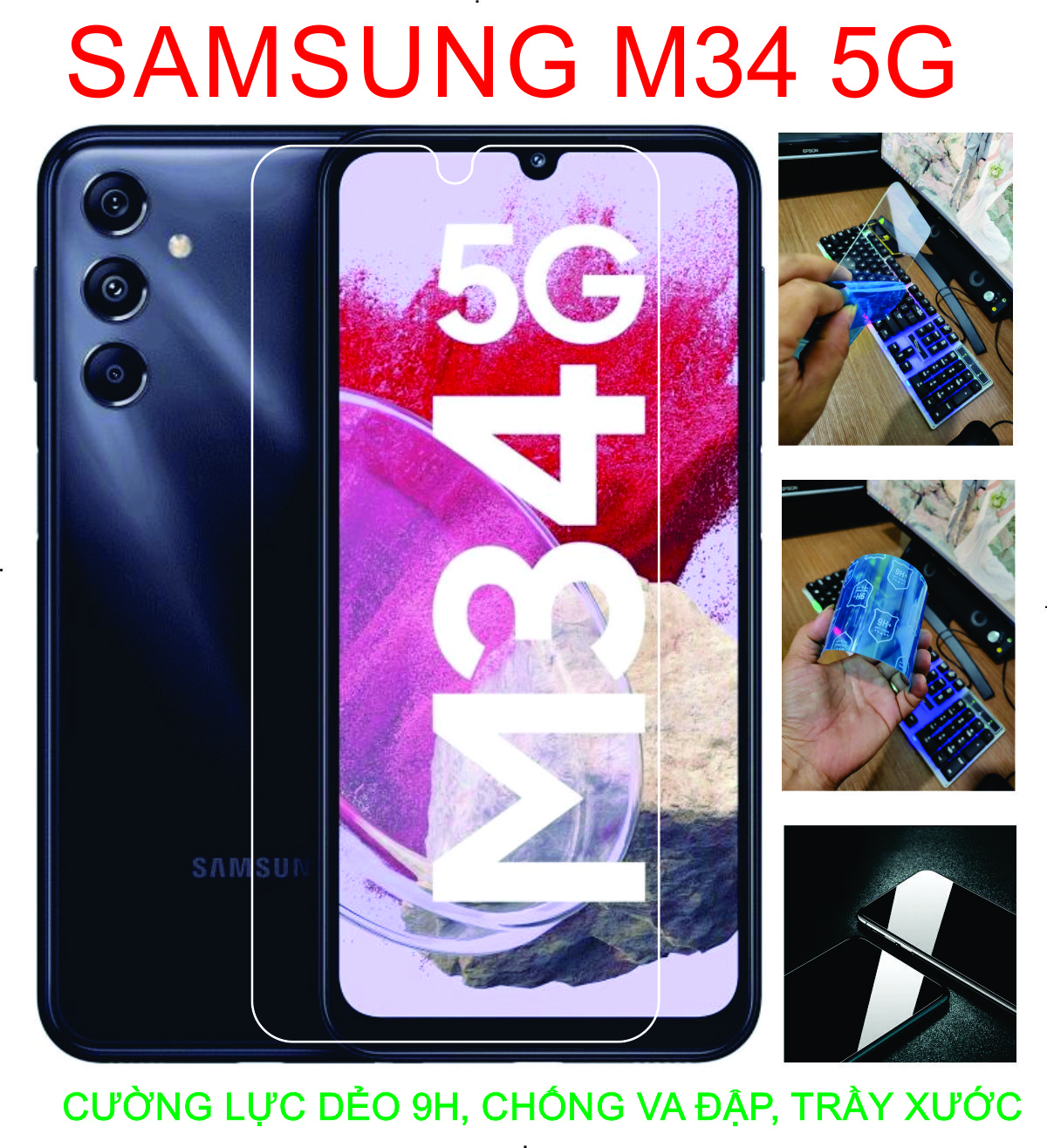 Cường lực dẻo 9H+ dành cho SAMSUNG 34 5G Bảo vệ màng hình chống va đập trầy xước toàn diện
