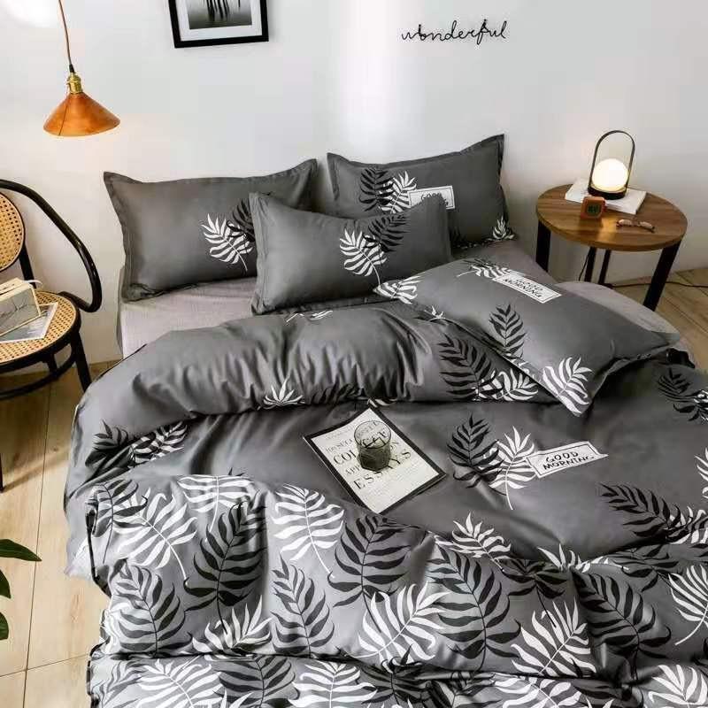 Chăn Ga Gối Đệm -Sét Chăn Ga Gối Lá Me Xám Poly Cotton