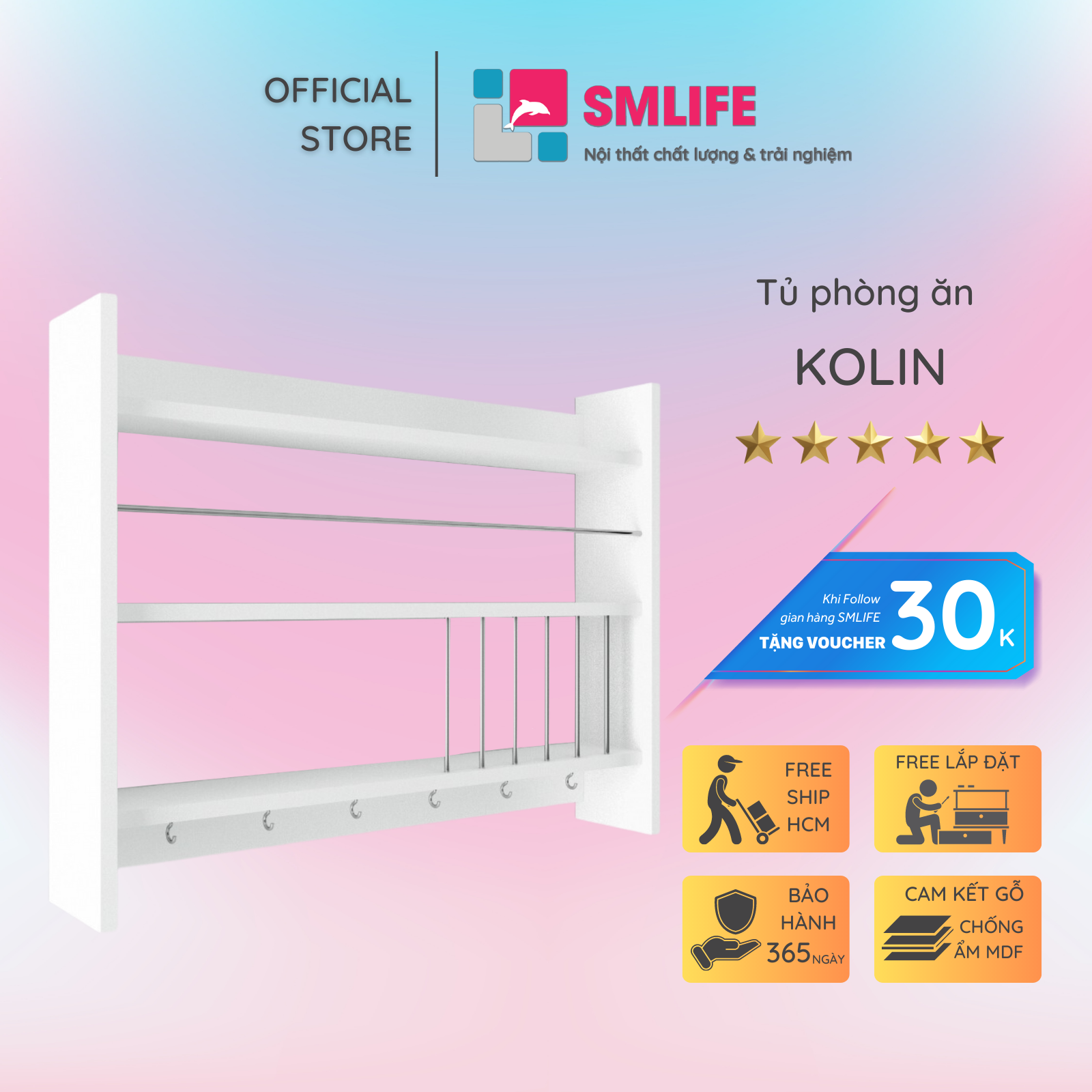 Kệ gỗ nhà bếp hiện đại SMLIFE Kolin | Gỗ MDF dày 17mm chống ẩm | D80xR15xC80cm