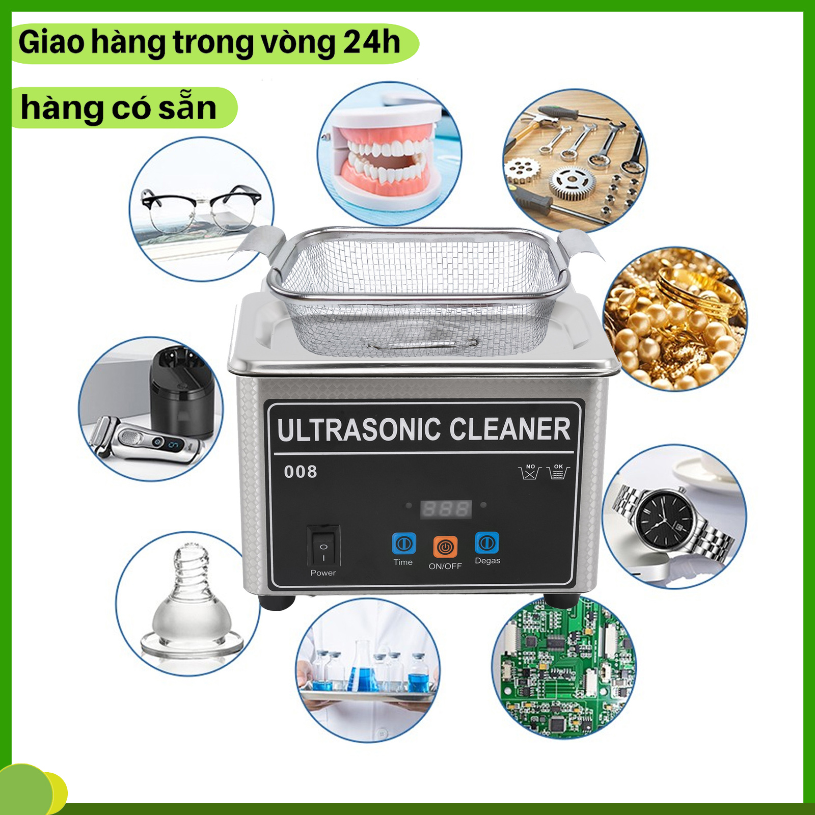 máy Làm Sạch Siêu Âm Tiện Dụng 800mL Dành Cho Trang Sức Đồng Hồ Đeo Kính Răng Giả Tay Tiêu Chuẩn