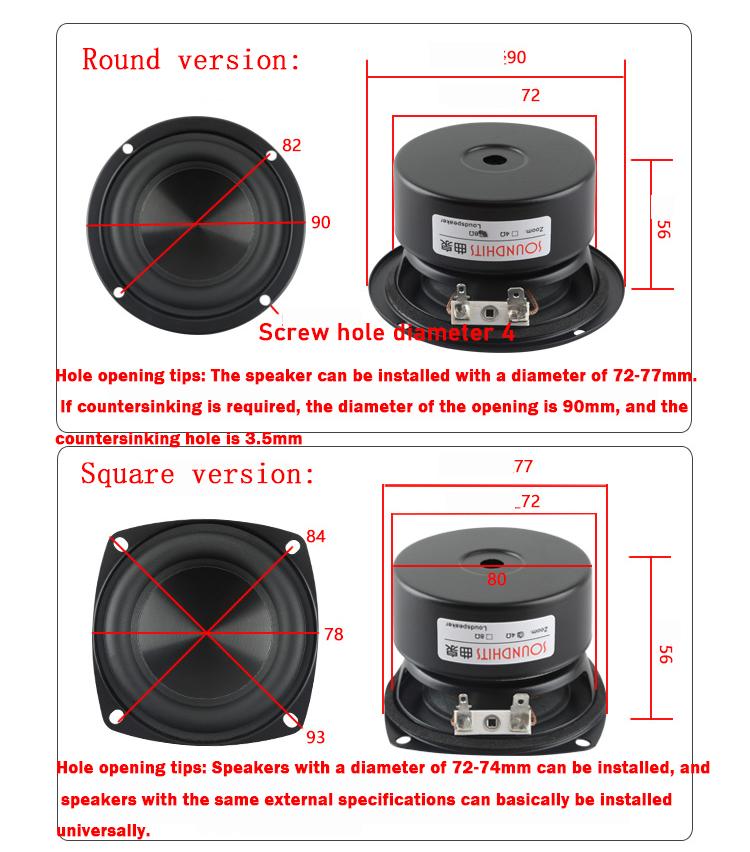 25W 4-8 ohm 3 inch Subwa-loa siêu trầm Fever Hifi kim loại bằng nhôm bằng nhôm Color: Round 4ohm Woofer Size/Full-Range Size: 2PCS