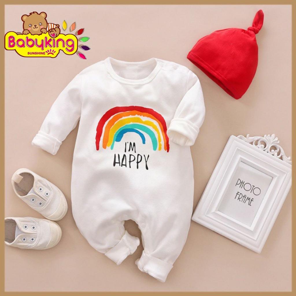 Bodysuit,áo liền quần dễ thương dài tay cho bé họa tiết cầu vòng xinh xắn (336A),cotton 100%,thương hiệu Aiueo Nhật Bản