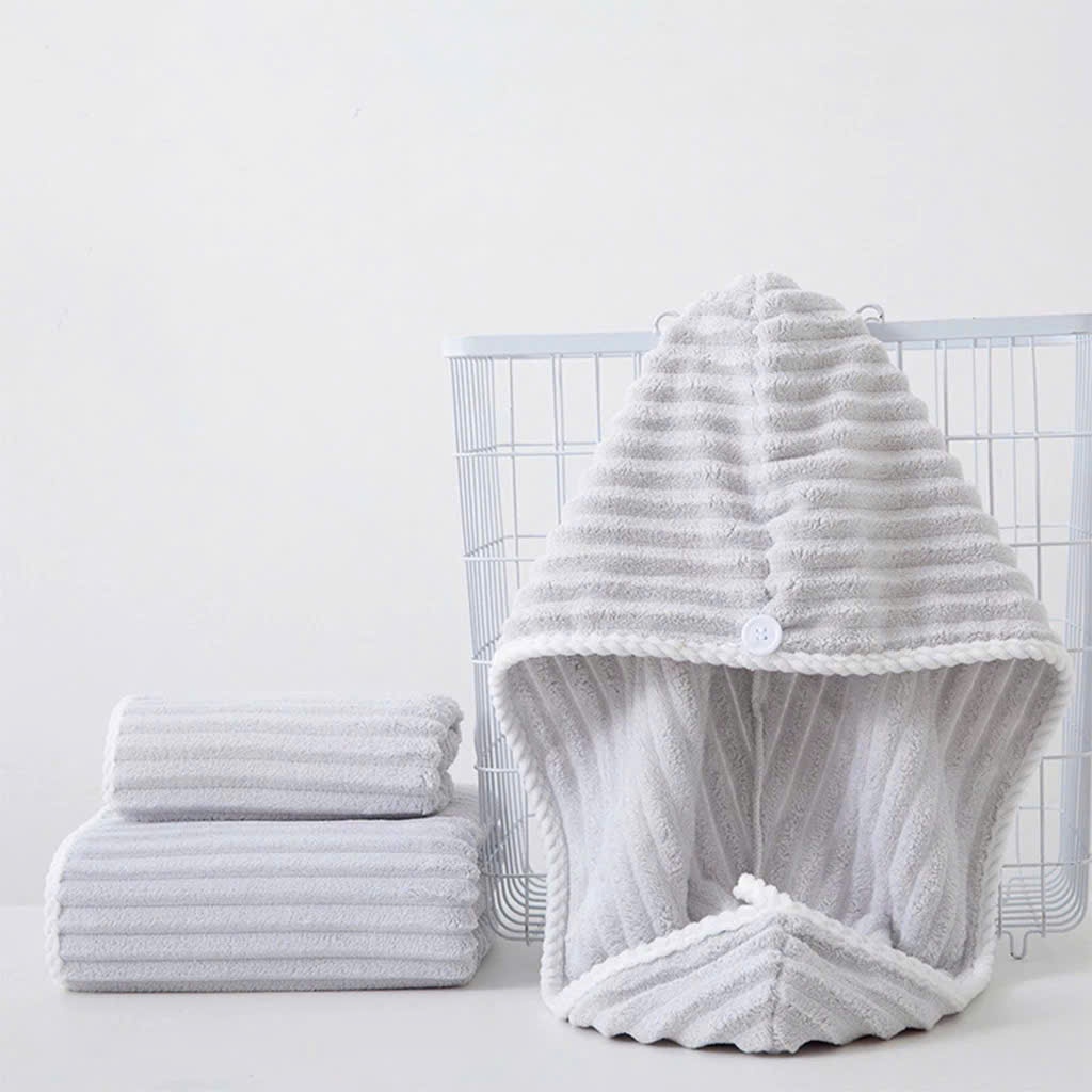 Mũ Quấn Tóc Lông Dệt Sóng Siêu Thấm Hút, Khăn Bông Ủ Quấn Tóc Nhanh Khô