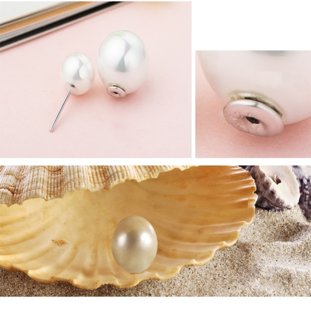 Bông Khuyên Tai Ngọc Trai Nhân Tạo - Kiểu Tròn Đôi - Trang Sức Cô Tấm - STERLING PEARL (6-10ly) - CTJ1210