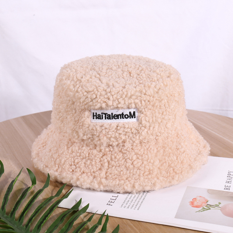 Mũ bucket lông cừu phong cách hàn quốc in chữ Haitalento M 2021