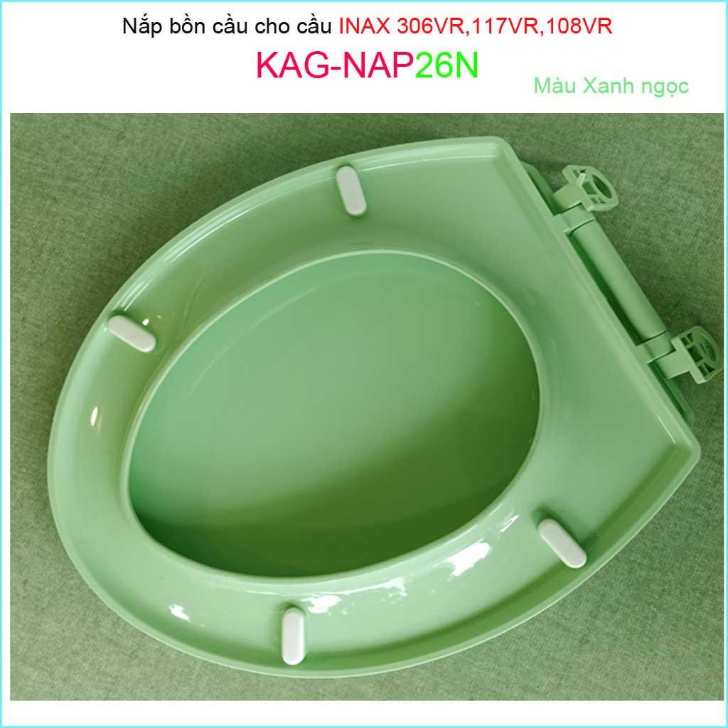 Nắp đậy bồn cầu Inax KAG-NAP26N cho C117, C306, C108, nắp bồn cầu 2 khối nhựa XANH NGỌC dày bóng đẹp