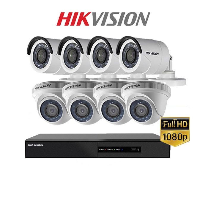 Bộ Camera Quan Sát HIKVISION 8 Kênh 2.0MP FHD 1080P - Trọn bộ 8 mắt 2.0MPX - Đủ Phụ Kiện Lắp Đặt - Hàng Chính hãng