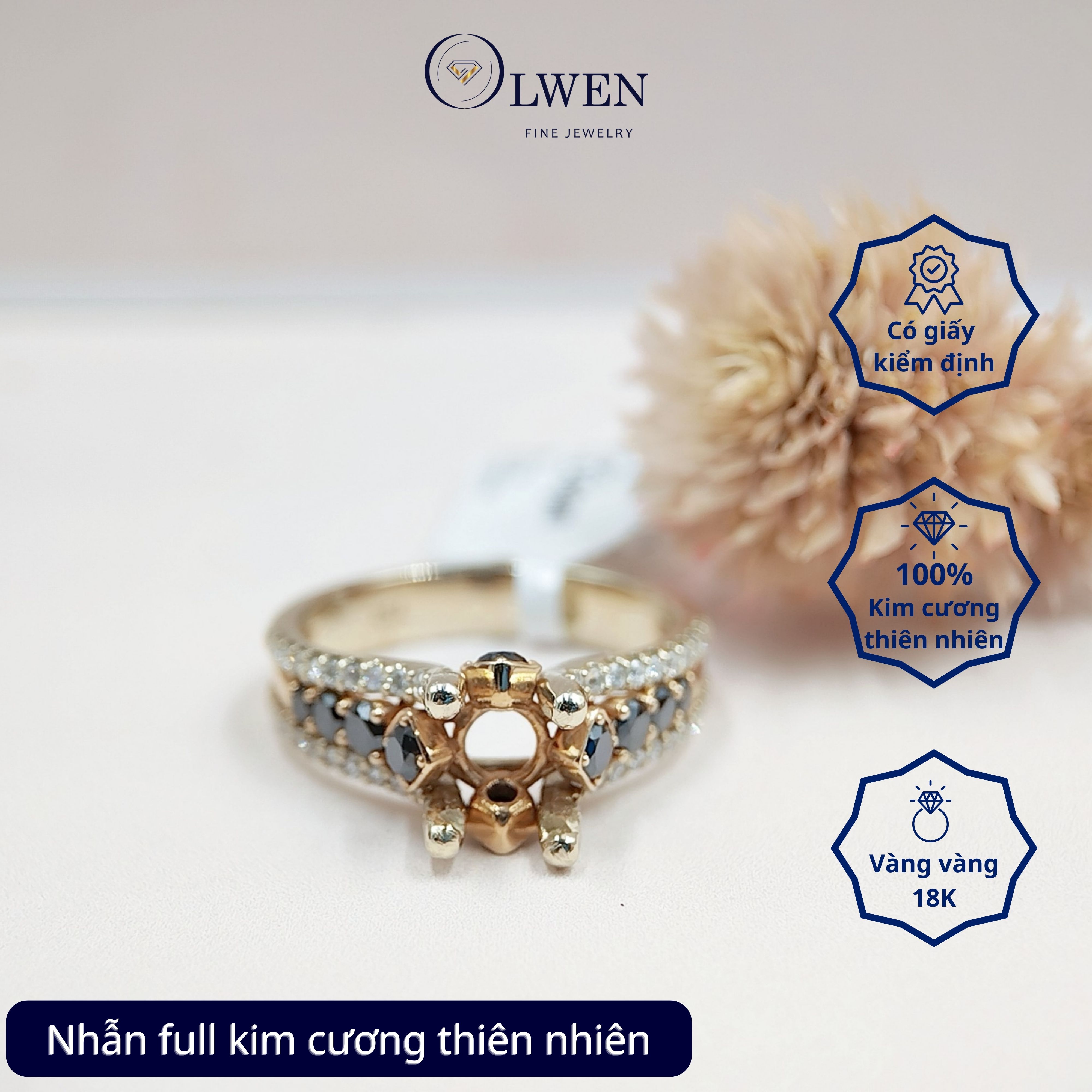 Vỏ nhẫn kim cương đen và kim cương trắng 18K HK Olwen HA-R000074