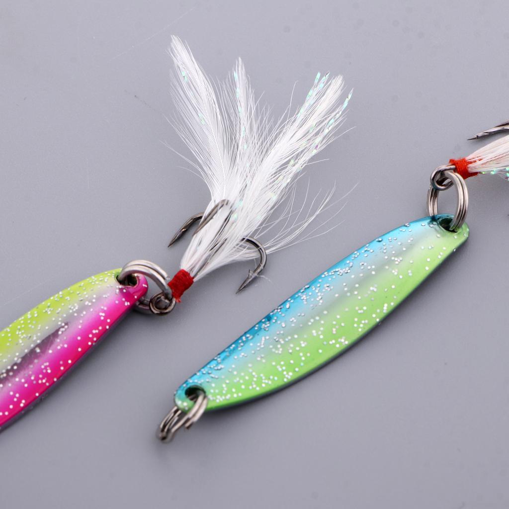 5pcs Spoons Hard Fishing Lures Treble Hook Salmon Bass Metal Fishing Baits Spinnerbaits