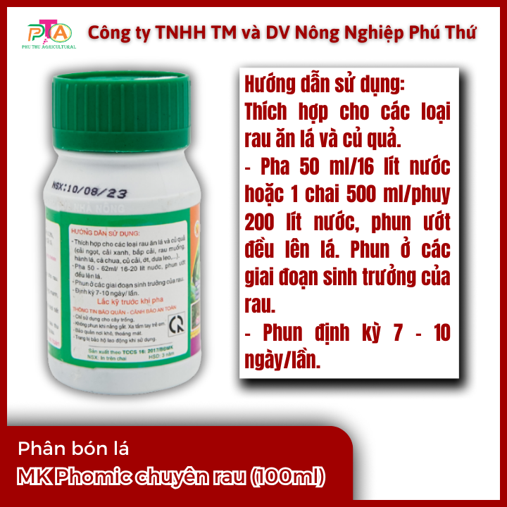Phân bón lá cao cấp Đầu Trâu Bình Điền MK Phomic chuyên rau _ chai 100ml