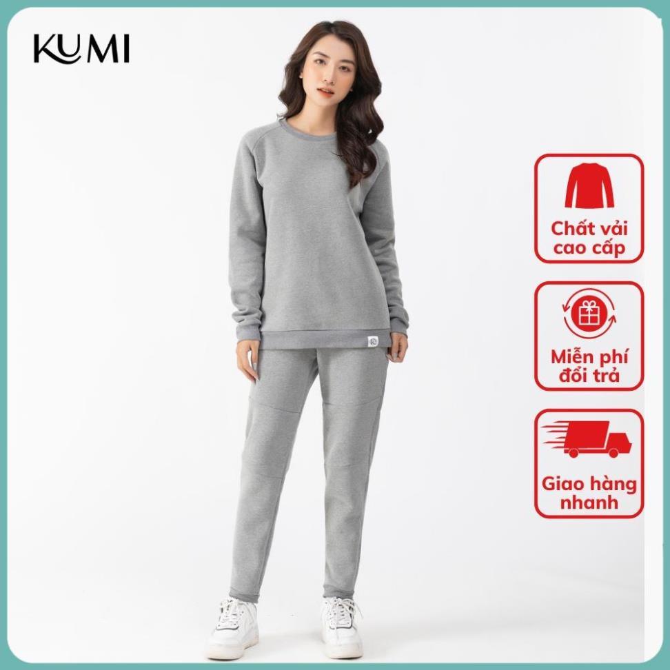 Bộ Nỉ Thể Thao Nữ Thu Đông Chất Nỉ Bông Cao Cấp, Bộ Thể Thao Nữ Năng Động Trẻ Trung Kumi - Ghi