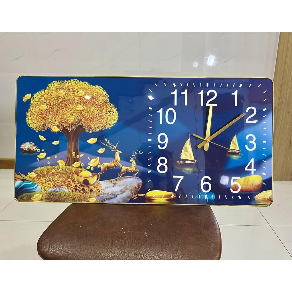 Đồng hồ treo tường hiện đại, tranh tráng gương trang trí nhà cửa phòng làm việc_HƯƠU NAI TÀI LỘC, tranh đồng hồ.