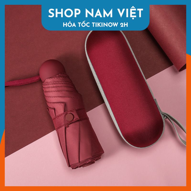 Dù Chống Tia Uv Mini Siêu Gọn 8 Xương Có Hộp Đựng Chống Sốc - Đỏ Boọc Đô