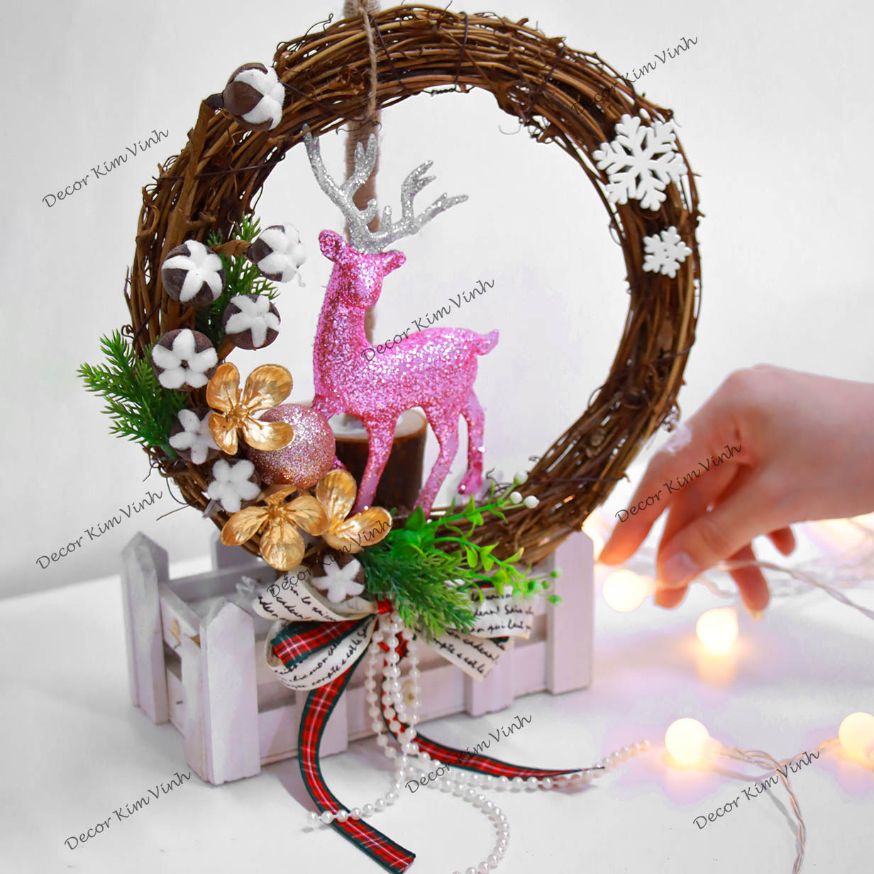 Vòng Hoa Noel VN07 20CM Vòng Nguyệt Quế Giáng Sinh Có Đèn