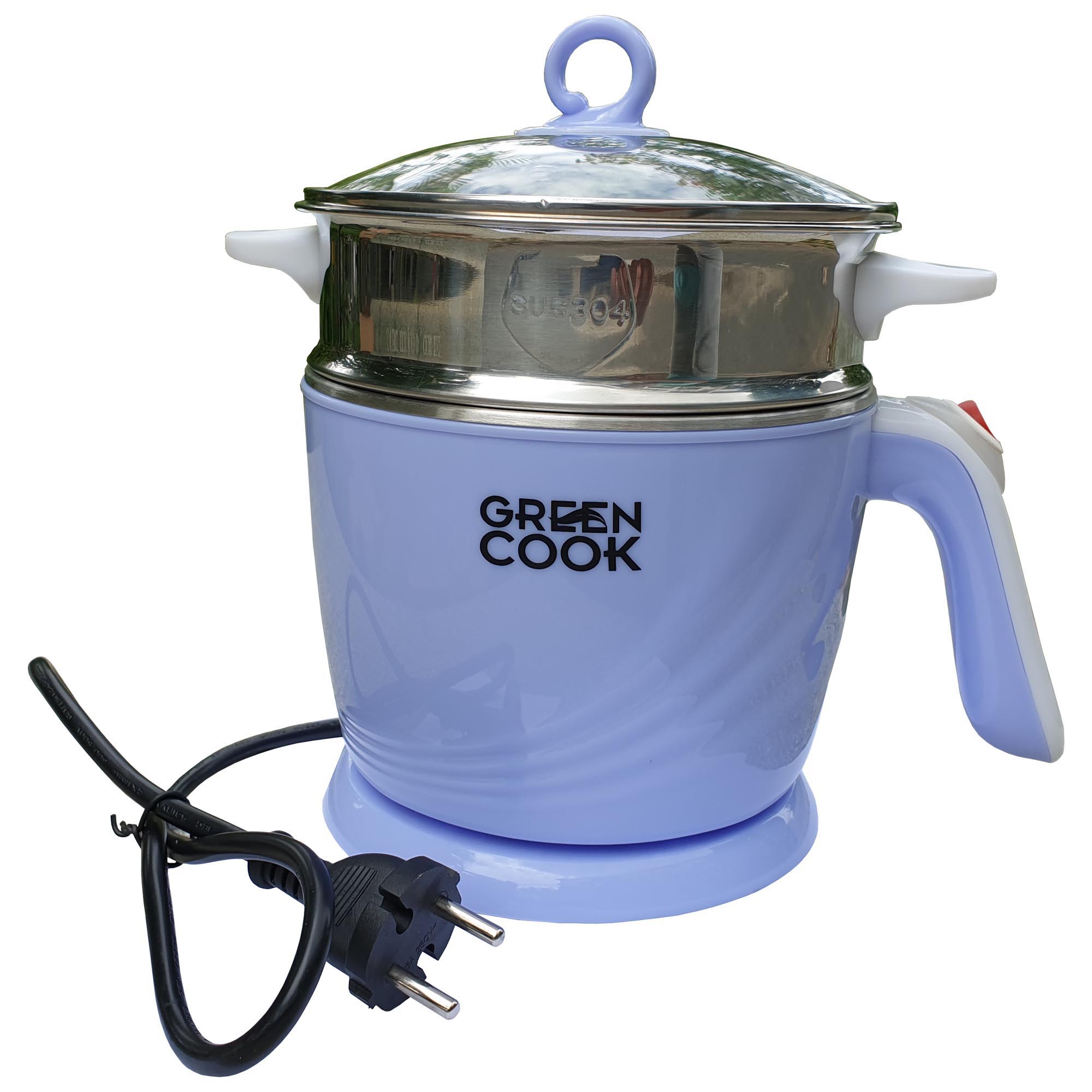 Ca điện đa năng Green Cook GCEK12D01 600W 1,2L màu xanh có vỉ hấp - Hàng chính hãng